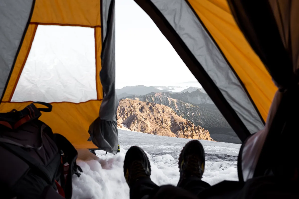 A morning view above the clouds from inside my tent